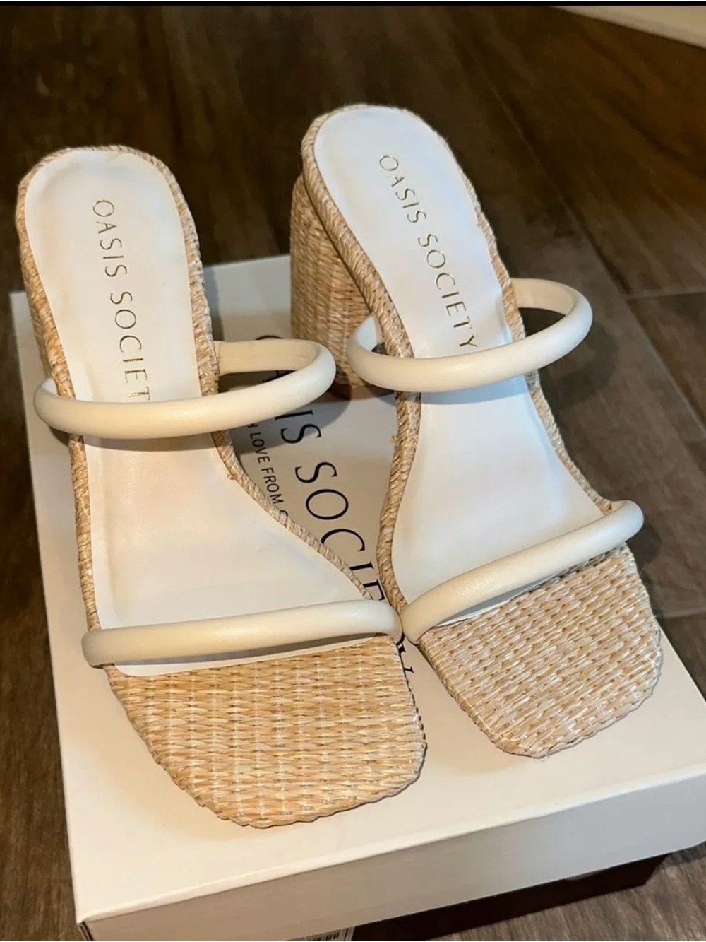 White Double-Strap Woven Heels